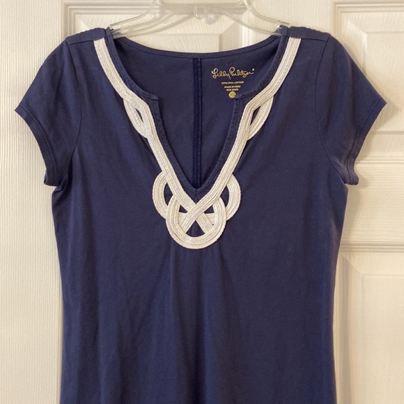 Lilly Pulitzer navy blue dress size XS very good condition 100% Pima cotton - Picture 3 of 12